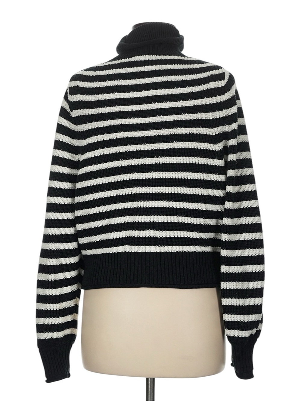 J. Crew Ribbed Cotton Button Collar Sweater Black White Stripe M Gold Buttons - Picture 3 of 8